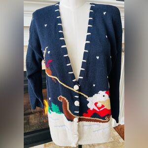 Maggie McNaughton Size Medium Button Cardigan Holiday Christmas Sweater EUC